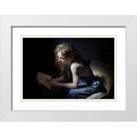 La Liseuse White Modern Wood Framed Art Print with Double Matting by Bouchard, Christian
