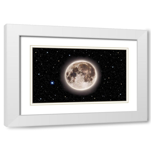 Glowing Emerald Moon With Starry Sky White Modern Wood Framed Art Print with Double Matting by Chakraborty, Mainak