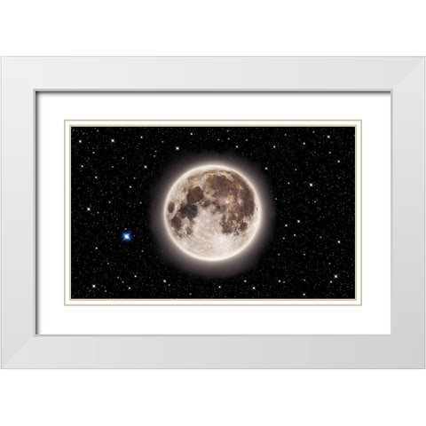 Glowing Emerald Moon With Starry Sky White Modern Wood Framed Art Print with Double Matting by Chakraborty, Mainak