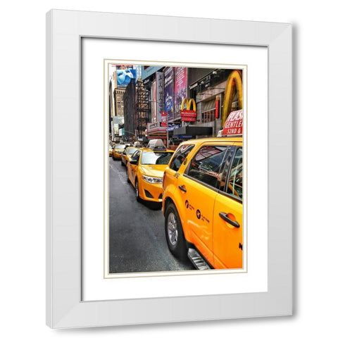 Nyc Cabs White Modern Wood Framed Art Print with Double Matting by Pessach, Kobbie