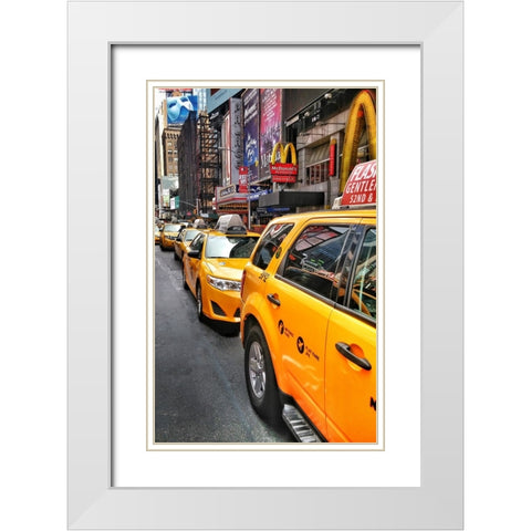 Nyc Cabs White Modern Wood Framed Art Print with Double Matting by Pessach, Kobbie