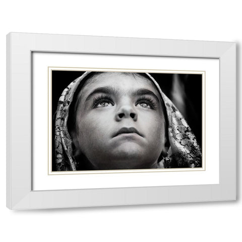 Girl With Sardinian Traditional Veil White Modern Wood Framed Art Print with Double Matting by Cavalli, Giovanni