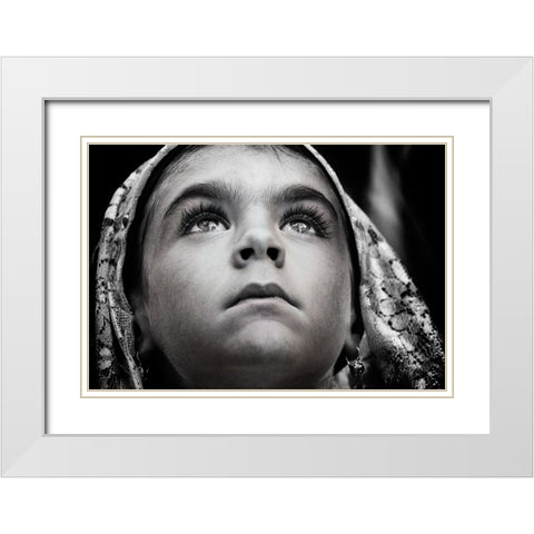Girl With Sardinian Traditional Veil White Modern Wood Framed Art Print with Double Matting by Cavalli, Giovanni