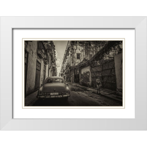 Habana street White Modern Wood Framed Art Print with Double Matting by Morishige, Koji
