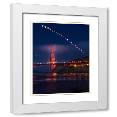 Super Moon Lunar Eclipse White Modern Wood Framed Art Print with Double Matting by Chengming