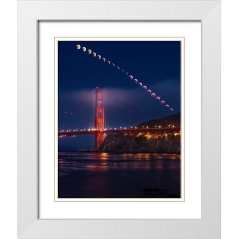 Super Moon Lunar Eclipse White Modern Wood Framed Art Print with Double Matting by Chengming
