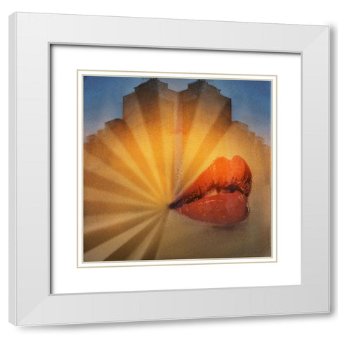 The Kiss of Red Lips White Modern Wood Framed Art Print with Double Matting by Hammer, Peter