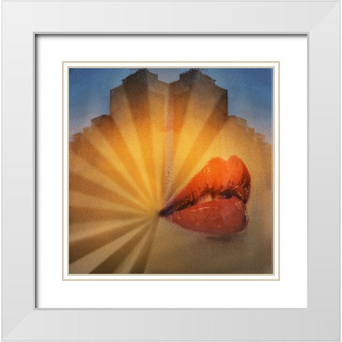 The Kiss of Red Lips White Modern Wood Framed Art Print with Double Matting by Hammer, Peter