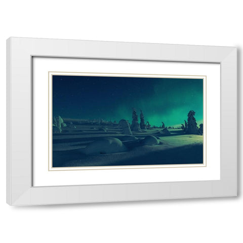 When Moonlight Meet Polar Lights White Modern Wood Framed Art Print with Double Matting by Rosenfeld, Haim