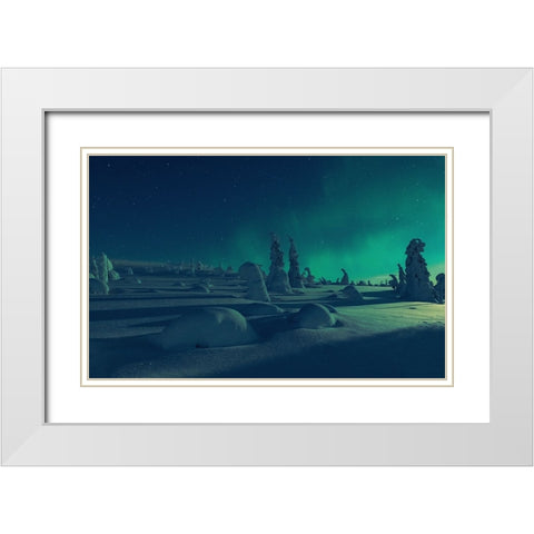 When Moonlight Meet Polar Lights White Modern Wood Framed Art Print with Double Matting by Rosenfeld, Haim