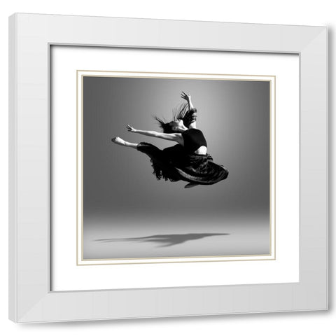 Jumping Dancer White Modern Wood Framed Art Print with Double Matting by Wang, Bill