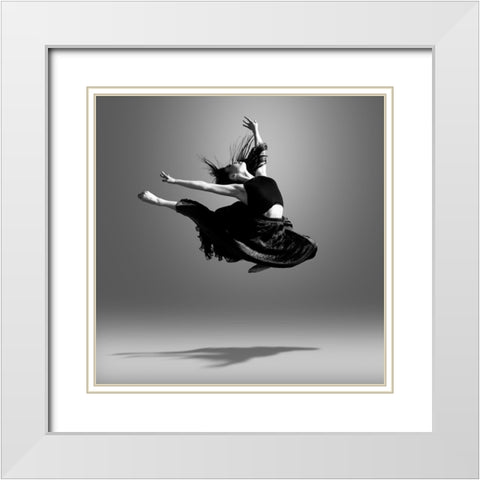Jumping Dancer White Modern Wood Framed Art Print with Double Matting by Wang, Bill