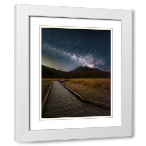 Milky Way shining in the sky of Kuju Mountain Range White Modern Wood Framed Art Print with Double Matting by Awakari