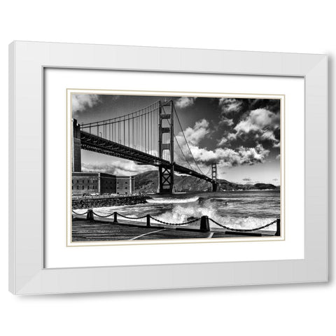 Surfing Under The Golden Gate Bridge White Modern Wood Framed Art Print with Double Matting by Domont, Jois
