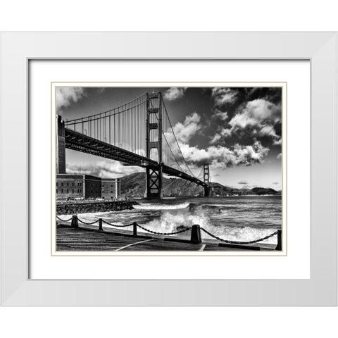 Surfing Under The Golden Gate Bridge White Modern Wood Framed Art Print with Double Matting by Domont, Jois