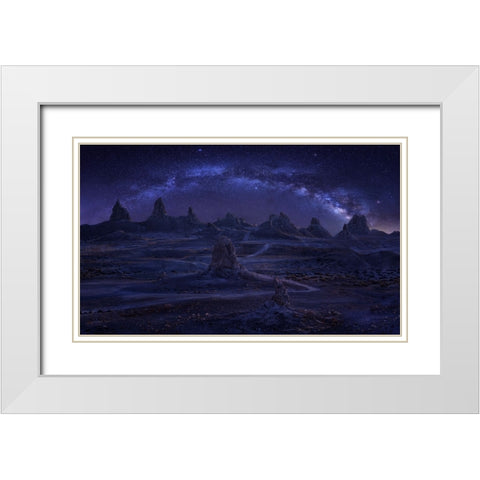 Milky Way Over The Magic Land White Modern Wood Framed Art Print with Double Matting by Zhang, Anna