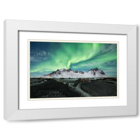Stokksnes Aurora White Modern Wood Framed Art Print with Double Matting by Alicke, Bjoern