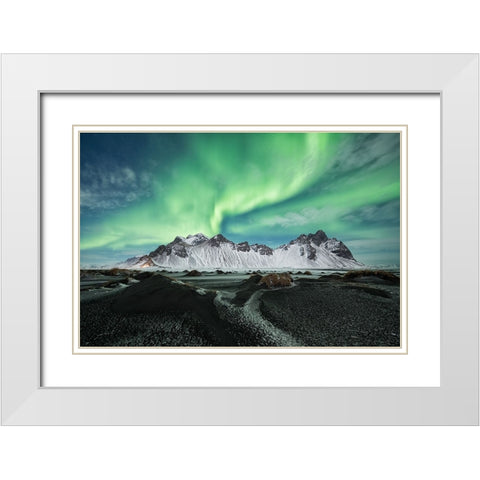 Stokksnes Aurora White Modern Wood Framed Art Print with Double Matting by Alicke, Bjoern