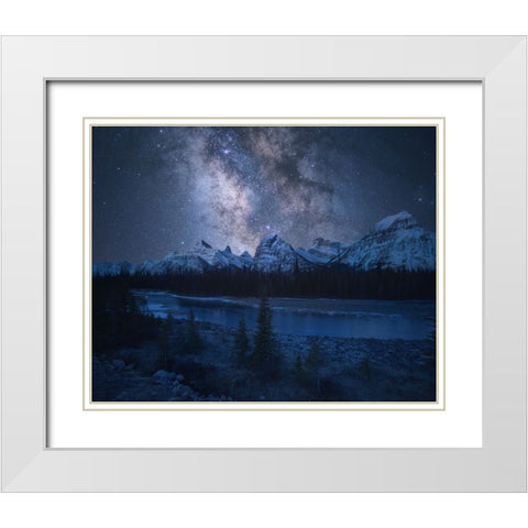 Milky Way over Mountains White Modern Wood Framed Art Print with Double Matting by F. Turienzo, Carlos