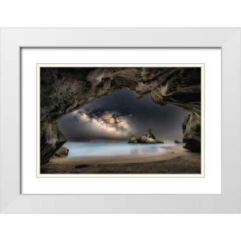 In the cave with starry sky White Modern Wood Framed Art Print with Double Matting by Suzuki, Daiki