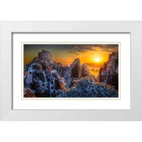 The Yellow Mountain White Modern Wood Framed Art Print with Double Matting by Lim, Jack