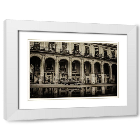 Habana street White Modern Wood Framed Art Print with Double Matting by Morishige, Koji
