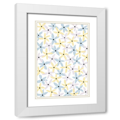 Playful Flowers White Modern Wood Framed Art Print with Double Matting by Uplusmestudio