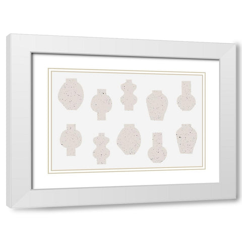 Abstract Vases Beige White Modern Wood Framed Art Print with Double Matting by Uplusmestudio