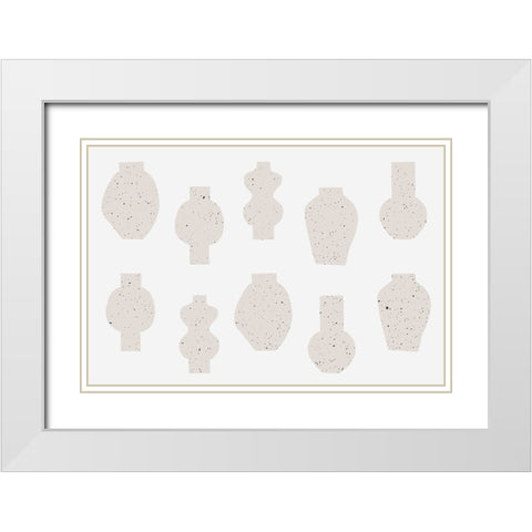 Abstract Vases Beige White Modern Wood Framed Art Print with Double Matting by Uplusmestudio