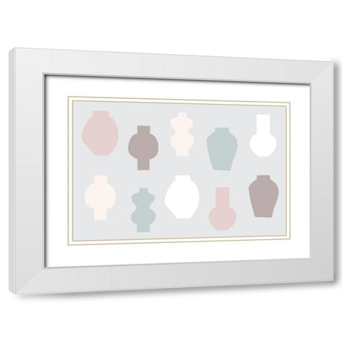 Abstract Vases Pastel White Modern Wood Framed Art Print with Double Matting by Uplusmestudio
