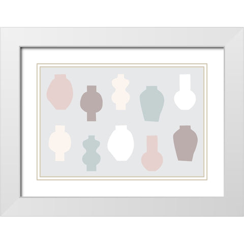 Abstract Vases Pastel White Modern Wood Framed Art Print with Double Matting by Uplusmestudio