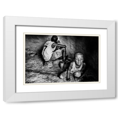 Ilchamus Tribe Children At Home - Kenya White Modern Wood Framed Art Print with Double Matting by Inazio Kuesta, Joxe