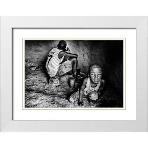 Ilchamus Tribe Children At Home - Kenya White Modern Wood Framed Art Print with Double Matting by Inazio Kuesta, Joxe