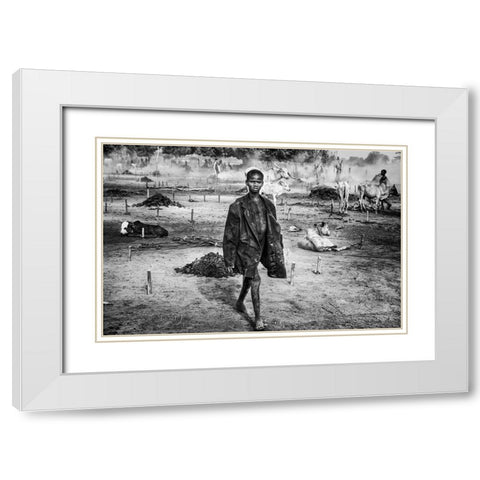 A Scene Of Life In A Mundari Cattle Camp - South Sudan White Modern Wood Framed Art Print with Double Matting by Inazio Kuesta, Joxe