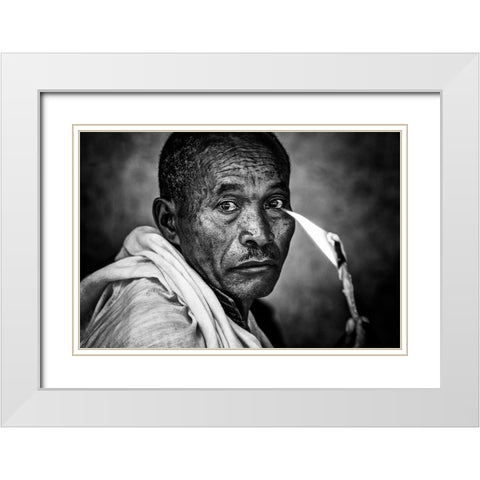 Ethiopian Man Holding A Lit Candle In A Religious Ceremony. White Modern Wood Framed Art Print with Double Matting by Inazio Kuesta, Joxe