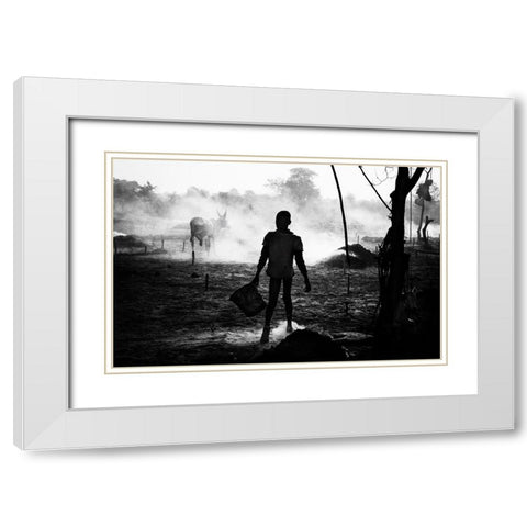A Scene Of Life In A Mundari Cattle Camp - South Sudan White Modern Wood Framed Art Print with Double Matting by Inazio Kuesta, Joxe
