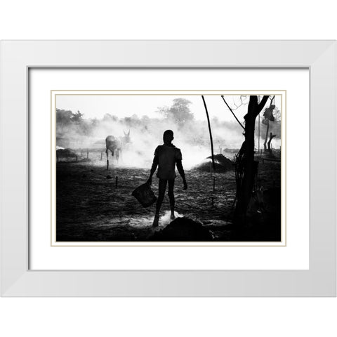 A Scene Of Life In A Mundari Cattle Camp - South Sudan White Modern Wood Framed Art Print with Double Matting by Inazio Kuesta, Joxe
