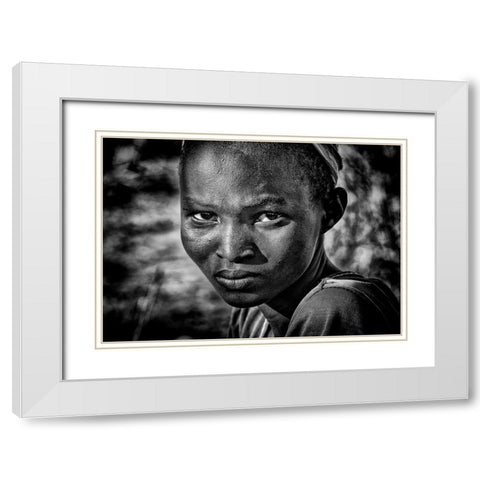 Pokot Tribe Girl-I - Kenya White Modern Wood Framed Art Print with Double Matting by Inazio Kuesta, Joxe
