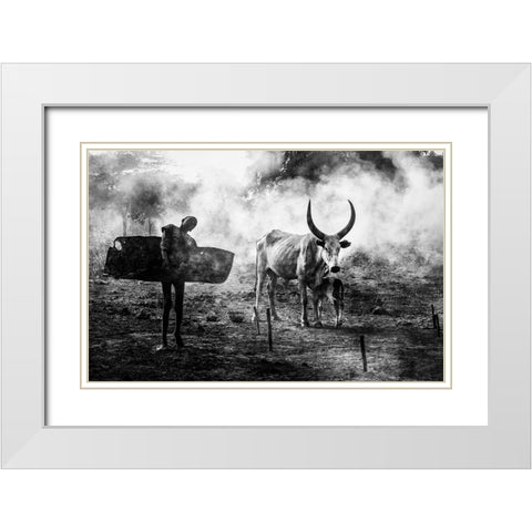 Mundari Chlid Carrying Dung - South Sudan White Modern Wood Framed Art Print with Double Matting by Inazio Kuesta, Joxe