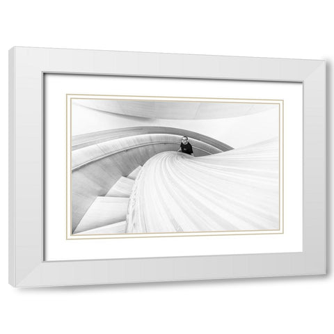Stairs 8 White Modern Wood Framed Art Print with Double Matting by Zhou, Steven