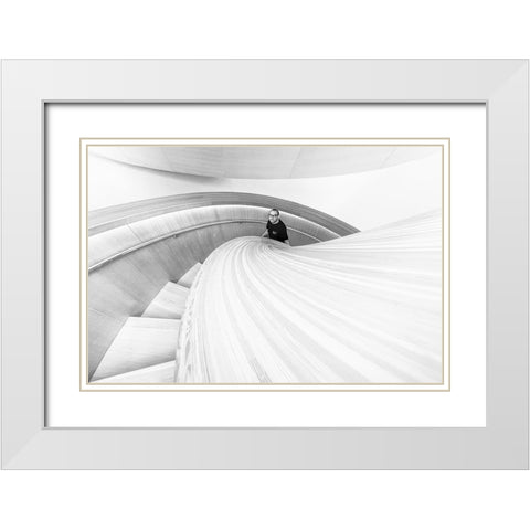 Stairs 8 White Modern Wood Framed Art Print with Double Matting by Zhou, Steven