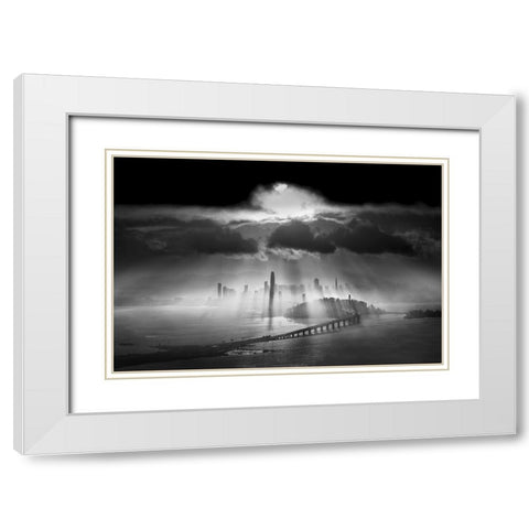 Sunbeams Over The Bridge White Modern Wood Framed Art Print with Double Matting by Huang, Lily