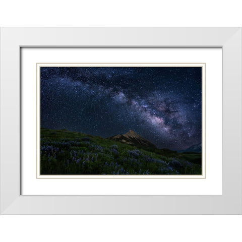 Night Sky Over A Mountain Ridge White Modern Wood Framed Art Print with Double Matting by Cai, James