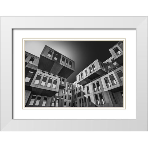 Tetris White Modern Wood Framed Art Print with Double Matting by Figueras, Antoni