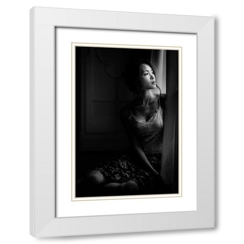 Relaxing At The Window White Modern Wood Framed Art Print with Double Matting by Yamamoto, Eiji