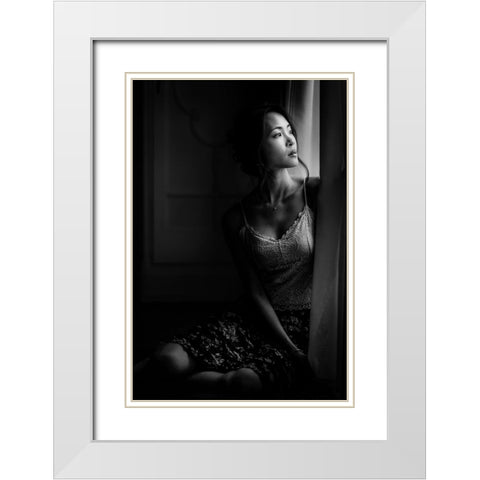 Relaxing At The Window White Modern Wood Framed Art Print with Double Matting by Yamamoto, Eiji