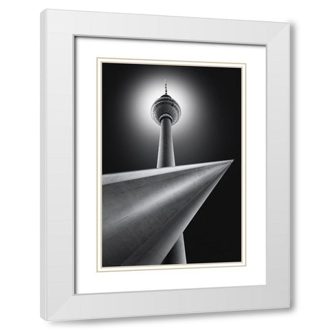 Sputnik White Modern Wood Framed Art Print with Double Matting by Figueras, Antoni