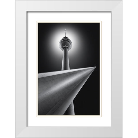 Sputnik White Modern Wood Framed Art Print with Double Matting by Figueras, Antoni