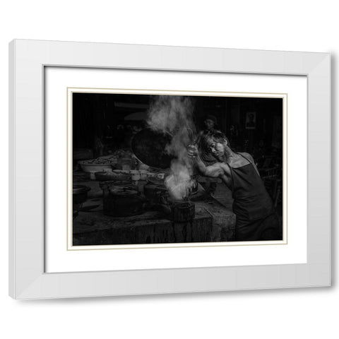 Tea Master White Modern Wood Framed Art Print with Double Matting by Zeng, Jiahong