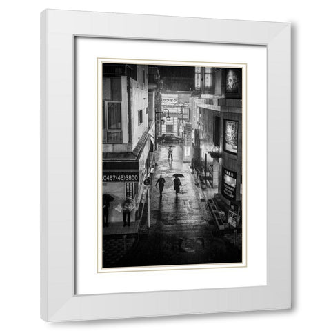 Hard Rain White Modern Wood Framed Art Print with Double Matting by Hasegawa, Takashi